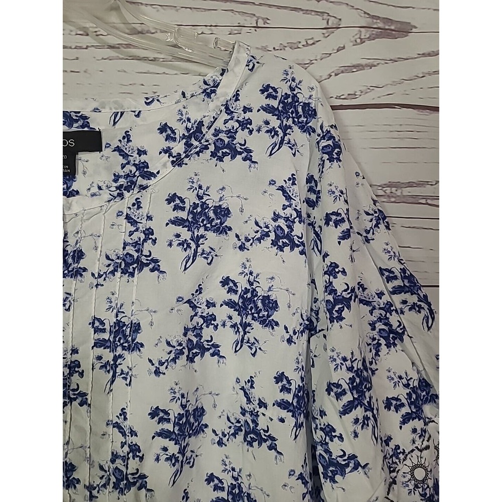 Ellos White Floral Print Relaxed 3/4 Sleeve Tiered Tunic Top Womans Size 18/20 - Picture 3 of 6